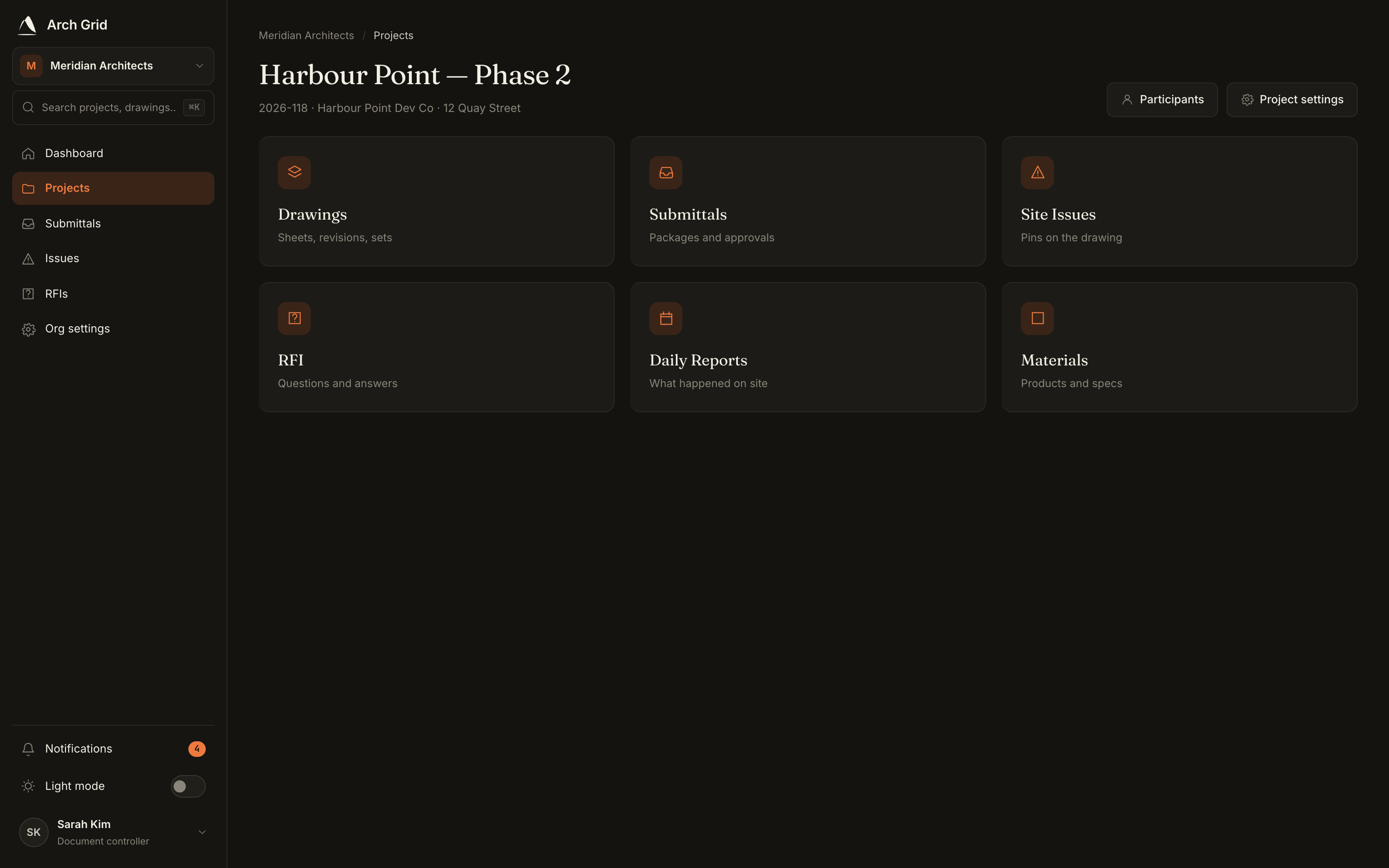 The project hub you land on after creating.