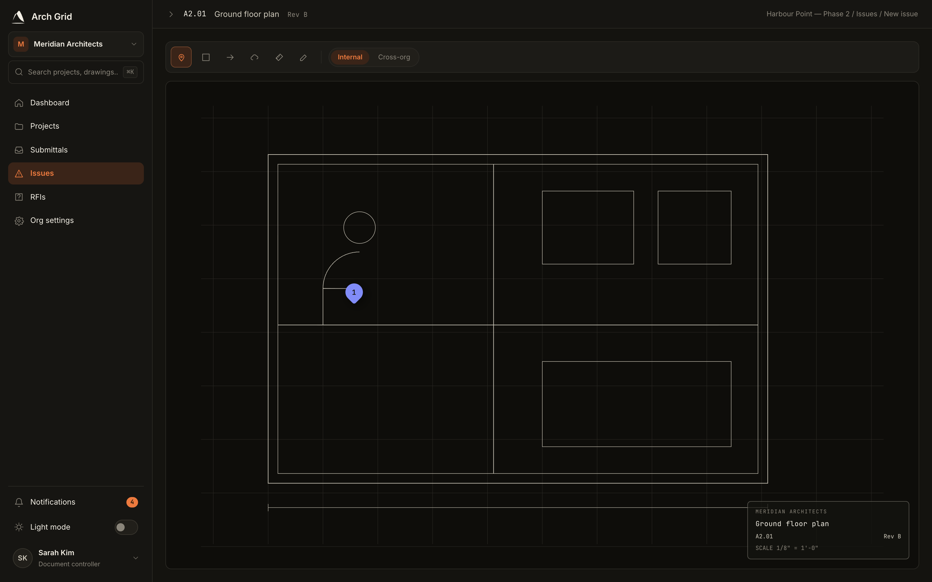 Marking up the drawing to place the issue.