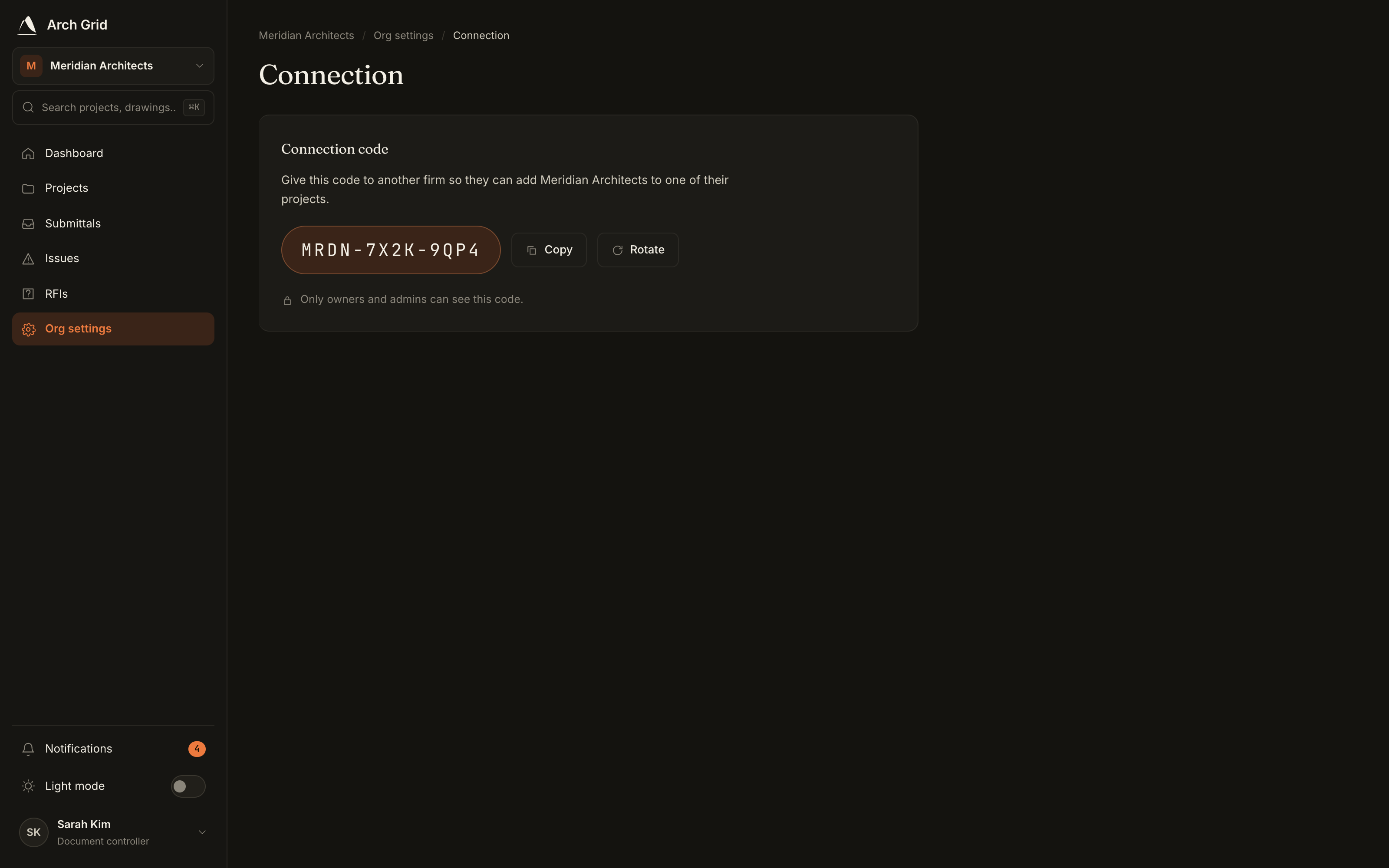The connection code with Copy and Rotate.